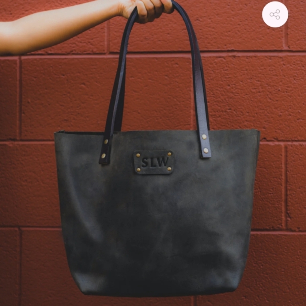 SS Weddings Classic Look Of A Vintage‎ Leather Tote Bag Charcoal Color